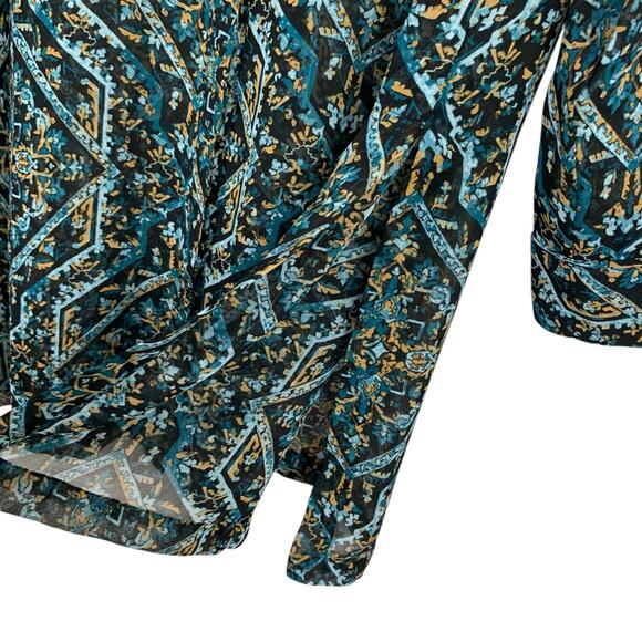Chicos Tunic Shirt Longer Length Top Semi Sheer Black Blue Women's 2 L 12 - Picture 6 of 9